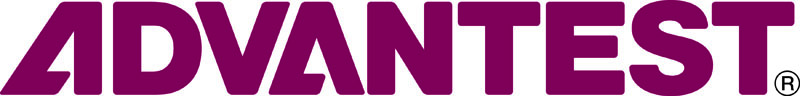The logo prominently features the word ADVANTEST in bold, uppercase maroon letters against a pristine white background, with a registered trademark symbol nestled at the lower right corner.