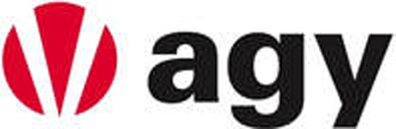The logo showcases a stylized red geometric design on the left, reminiscent of a fan or abstract letter A, followed by the sleek lowercase black text agy. This modern emblem perfectly embodies the innovative spirit of AGY Holding Corp against a crisp white backdrop.