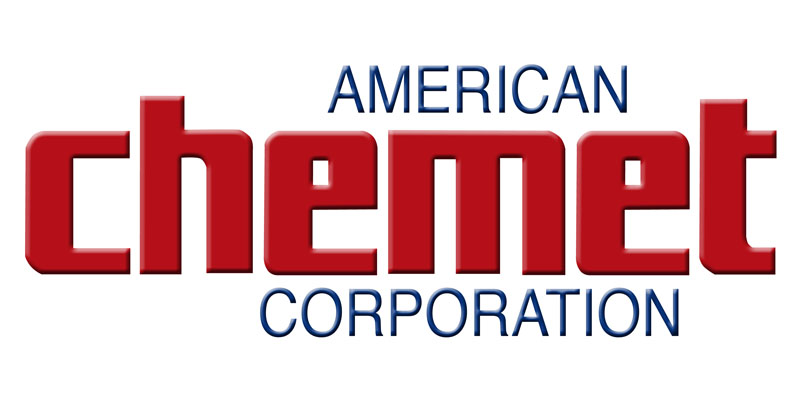 Logo for American Chemet Corporation: The word CHEMET stands out in large red letters, flanked by AMERICAN and CORPORATION in smaller blue font above and beneath, respectively.