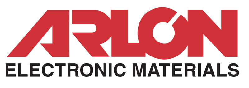 Logo showcasing the text ARLON ELECTRONIC MATERIALS in bold, uppercase letters. ARLON stands out in red with a distinctive geometric design, while ELECTRONIC MATERIALS appears in sleek black, all set against a crisp white background.