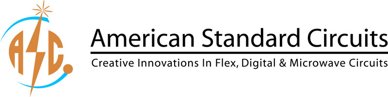 Logo of PCB Manufacturer, American Standard Circuits. The design features ASC stylized with a lightning bolt and star, and the text Creative Innovations In Flex, Digital & Microwave Circuits to the right.