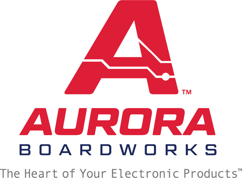 The Aurora Boardworks logo showcases a striking red A adorned with circuit patterns. Beneath, the text reads AURORA BOARDWORKS in bold red, accompanied by the tagline The Heart of Your Electronic Products™ in subtle gray.