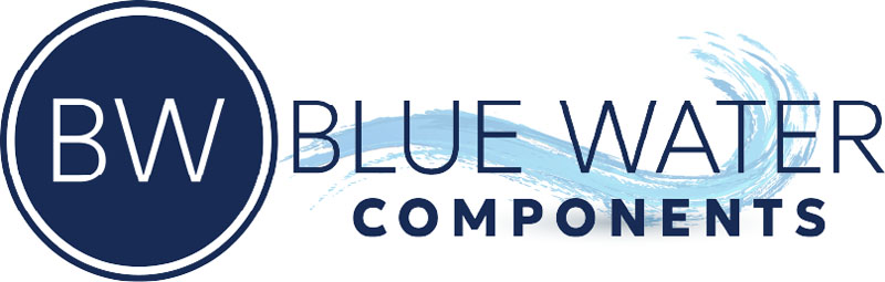 The logo for Blue Water Components showcases BW within a dark blue circle on the left. The words Blue Water appear in blue, with Components in a deeper shade. A light blue wave graphic elegantly sweeps across, embodying the essence of Blue Water Components.