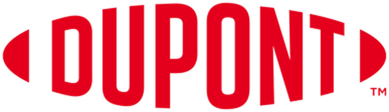 Red DUPONT logo in bold, uppercase letters. The text is flanked by two red curved shapes, creating an oval enclosure. The background is plain white.